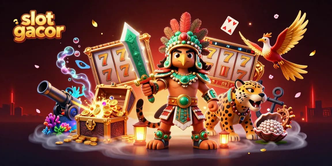 Experience the excitement of slot gacor with a vibrant Aztec-themed casino scene featuring dynamic game elements.