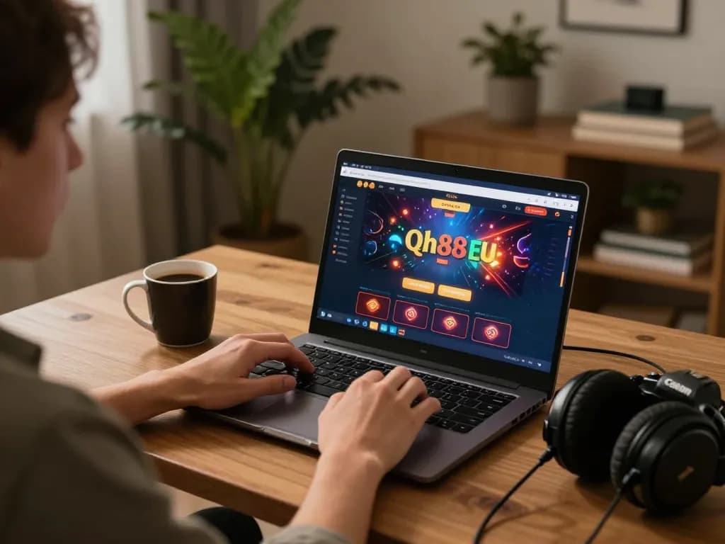 Person enjoying online gaming on Qh88 EU platform at home, blending comfort with strategy.