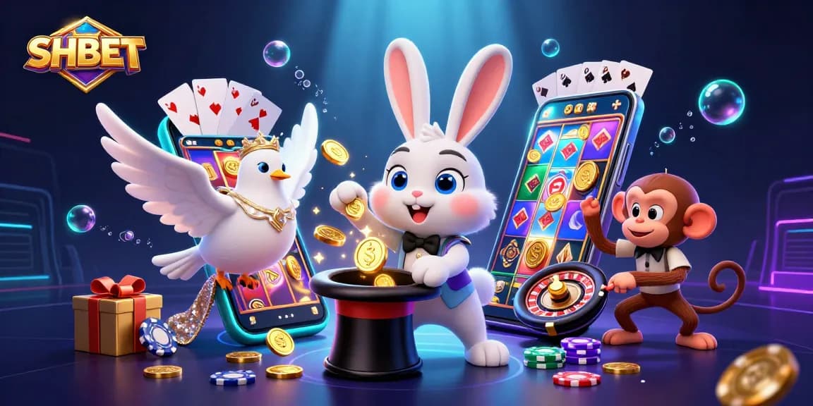 Experience winning with SHBET as a magician bunny pulls golden coins amid casino excitement!