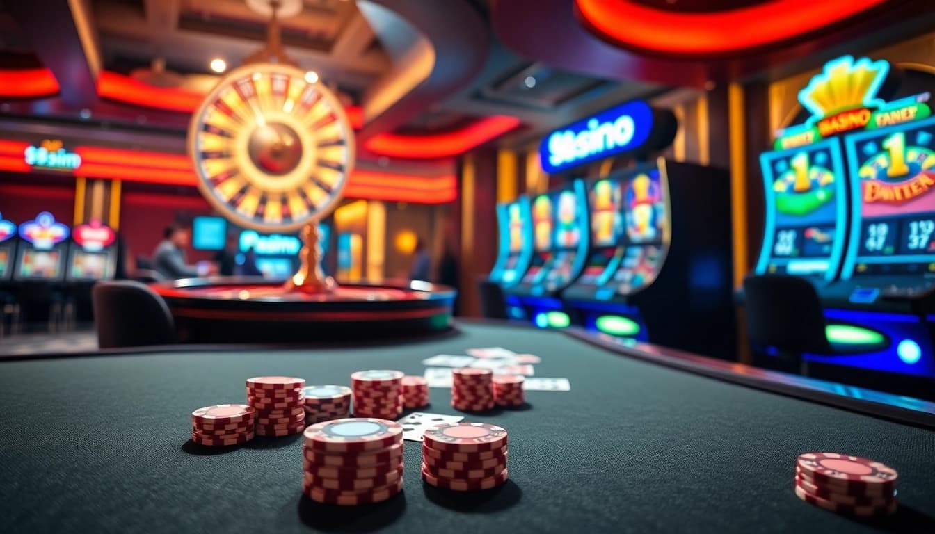 Experience the thrill of 98Win with vibrant casino gaming tables and exciting slot machines.