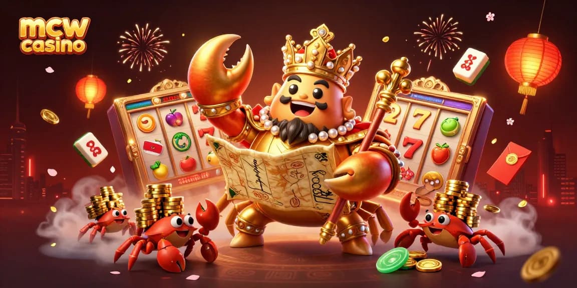 Experience the thrill of mcw casino with a vibrant, animated 3D scene showcasing a golden crab emperor amidst dazzling casino elements.