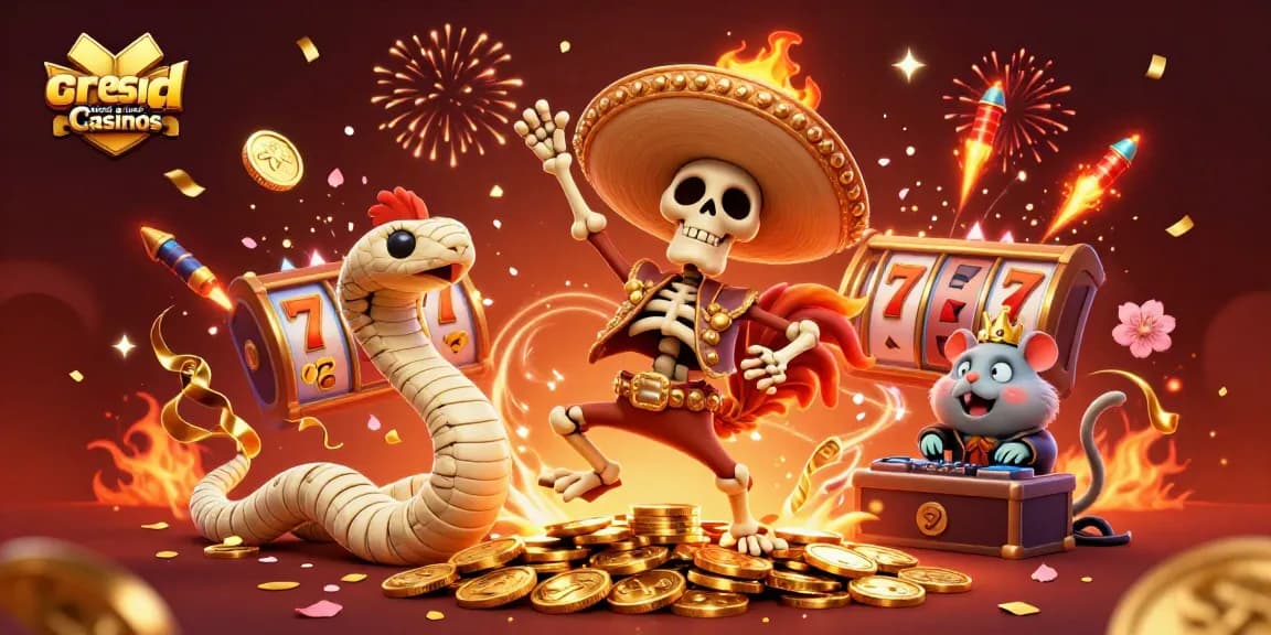 Experience the thrill at credit card deposit casinos with vibrant characters celebrating amidst slot reels and golden coins.