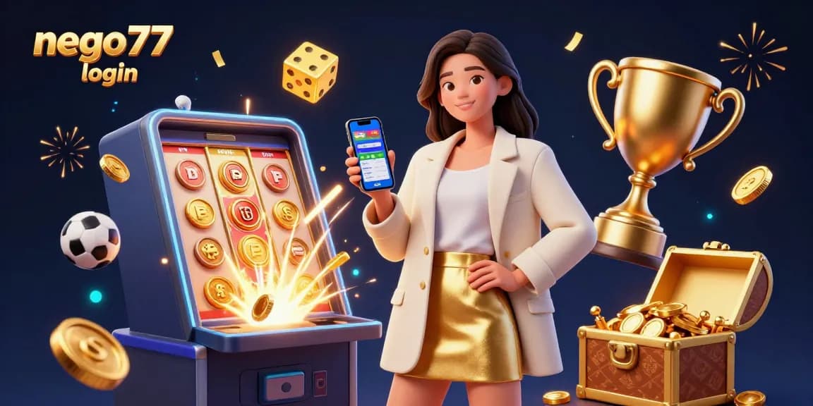 Engage with nego77 login through an exciting online casino scene featuring a joyful woman with a sports betting app.