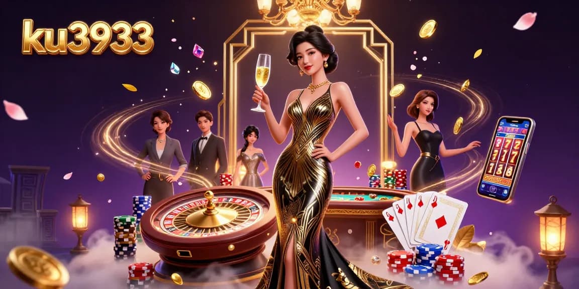 Experience luxury gaming excitement with ku3933's vibrant casino illustration featuring golden coins and a spinning roulette wheel.