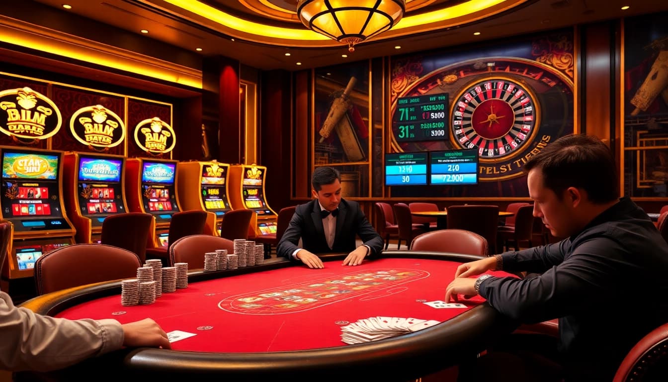 Intensely focused players at a poker table with vibrant casino elements from https://789win2.us.com/.