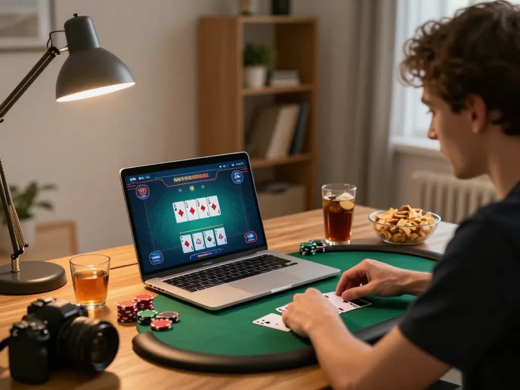 B52 player strategizing in an engaging online poker game at home