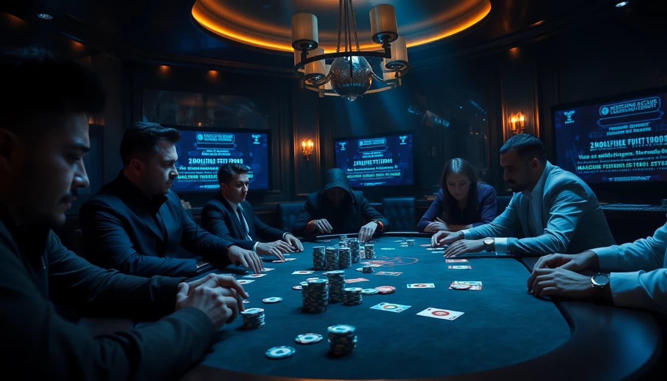 Engage with the hidden wiki 2026 at a luxurious dark web casino table, showcasing high-stakes poker action.