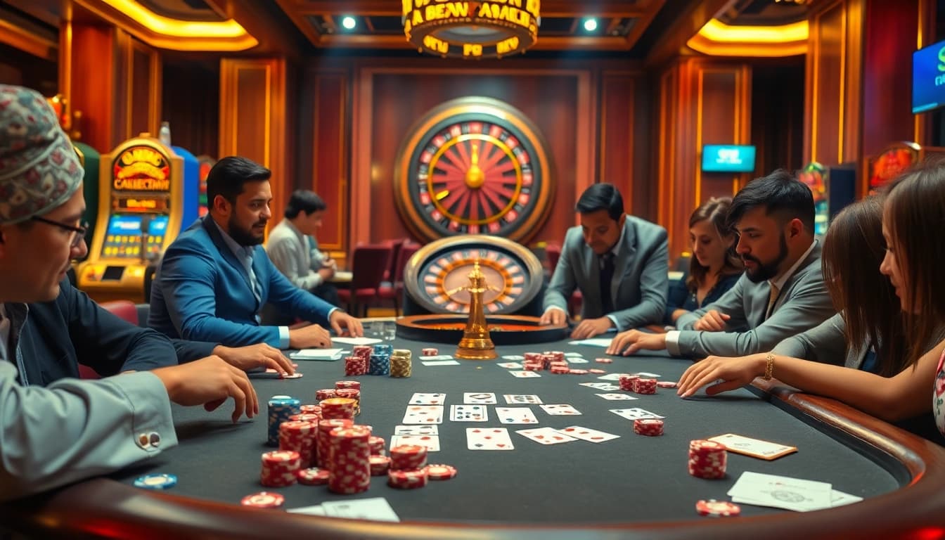 Experience thrilling poker action with Okking at a vibrant casino table.
