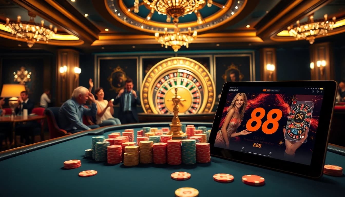 K88 offers an exciting poker experience surrounded by vibrant casino elements.