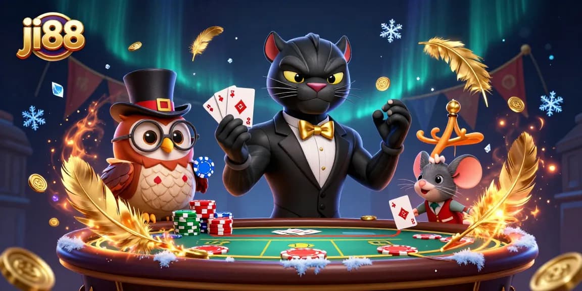 Engage in the excitement of ji88 with a stylish casino scene featuring vibrant characters and dynamic game elements.