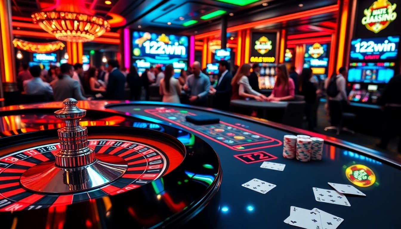 Exciting casino action at 123win with vibrant gaming tables and players.