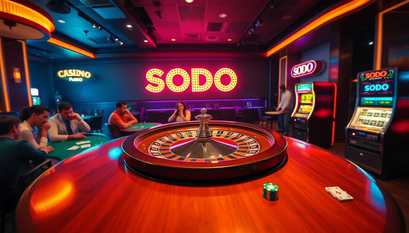 SODO Casino ambiance showcasing an exciting roulette table and blackjack players.