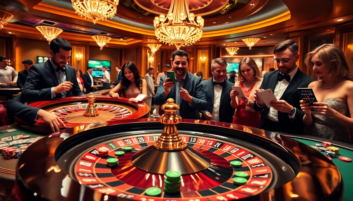 RR88 players enjoying an exciting game at a high-end casino table with vibrant chips and cards.
