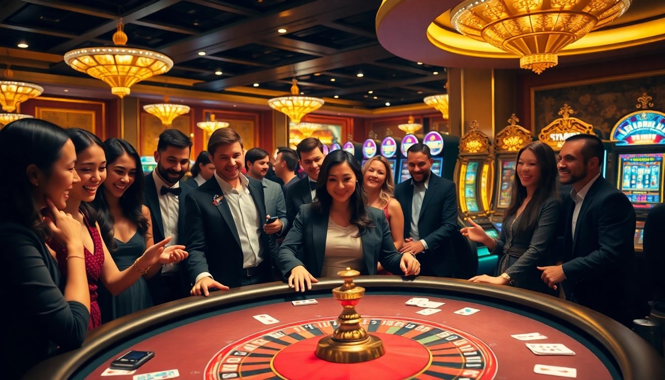 Thrilling players at SODO Casino enjoying poker and roulette games in a luxurious atmosphere.