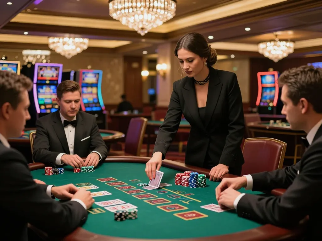Engaged players at a blackjack table in a luxurious casino setting showcasing tr88 com gaming excitement.
