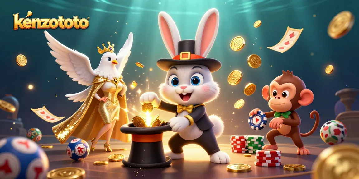 Kenzototo showcases a lively 3D scene with playful characters interacting harmoniously in an exciting lottery atmosphere.