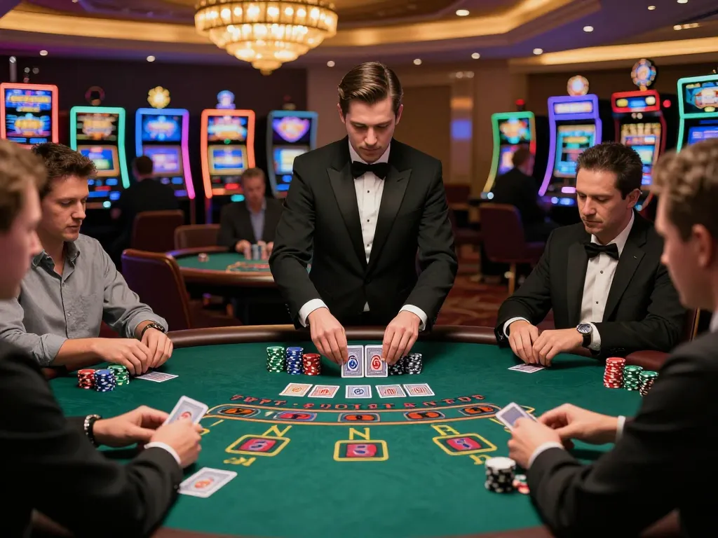 Players engaging in a thrilling blackjack game at rwin casino table, showcasing strategic bets and dealer action.