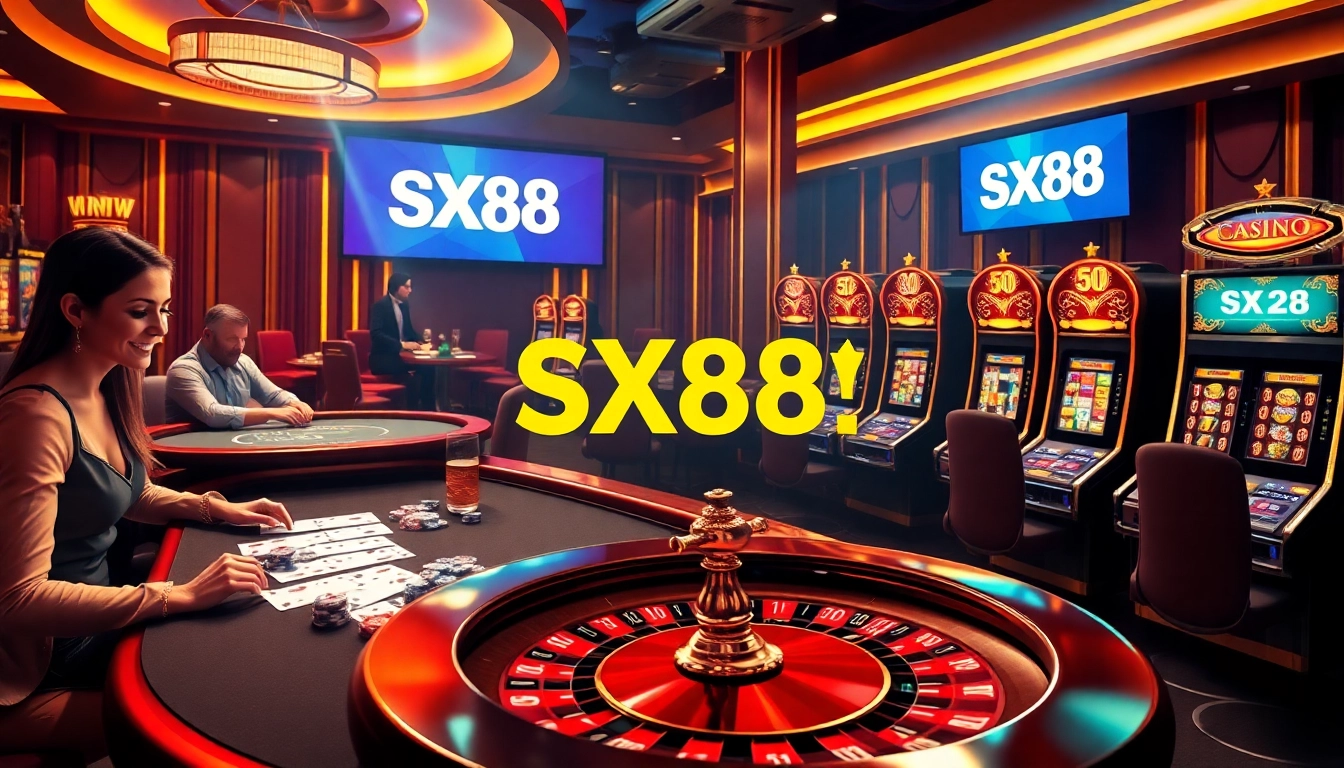 SX88 players enjoying thrilling casino games at a vibrant gambling table.