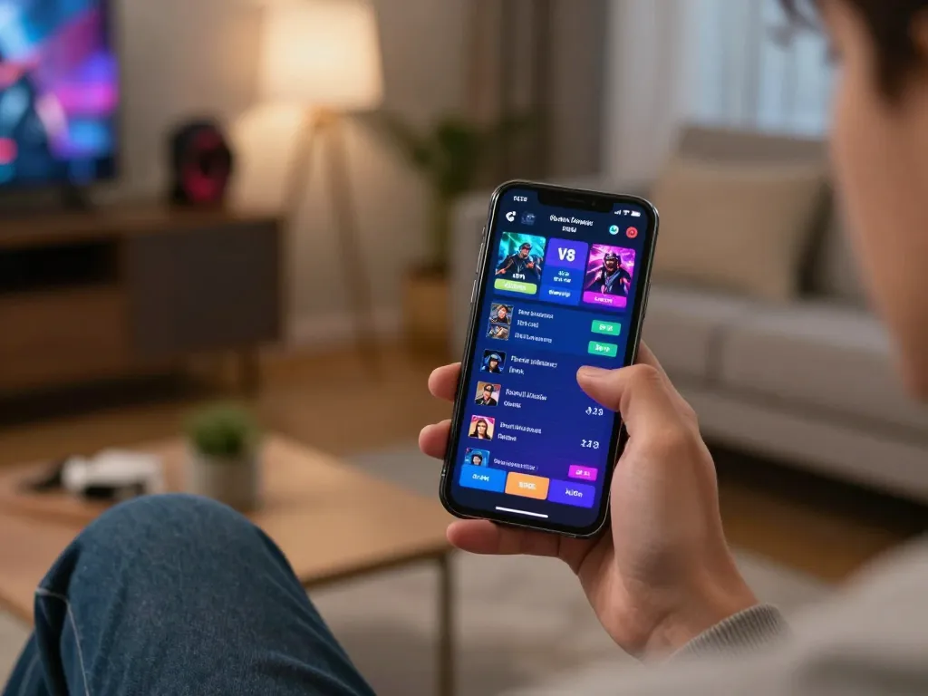 Engaging in esport betting singapore via mobile app in a cozy home setting with vibrant game interface.