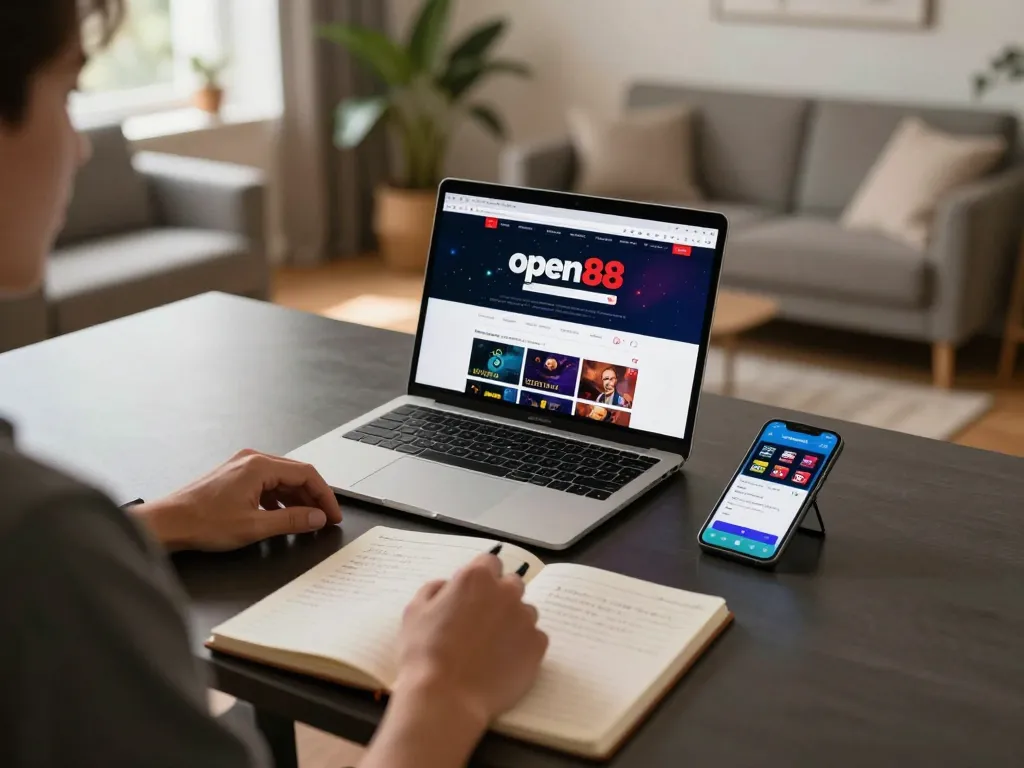 Engaging with open88 casino app for strategic online betting in a cozy home setup