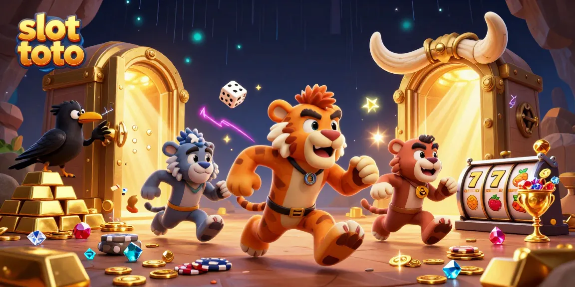 Engage in exciting slot toto gameplay with vibrant cavemen and treasures in a captivating casino scene