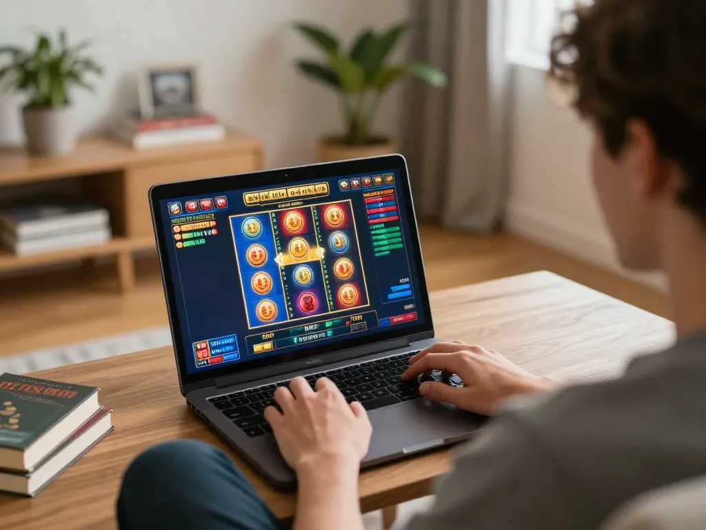 Player engaging in octaslot online gaming session at home showcasing the colorful interface