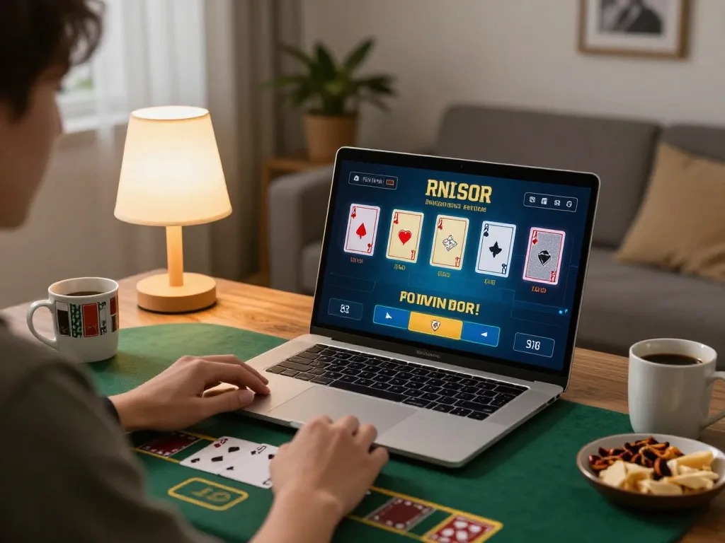 Engaging blackjack gameplay on https://f1686s.com/ from a cozy living room setup with snacks and drinks