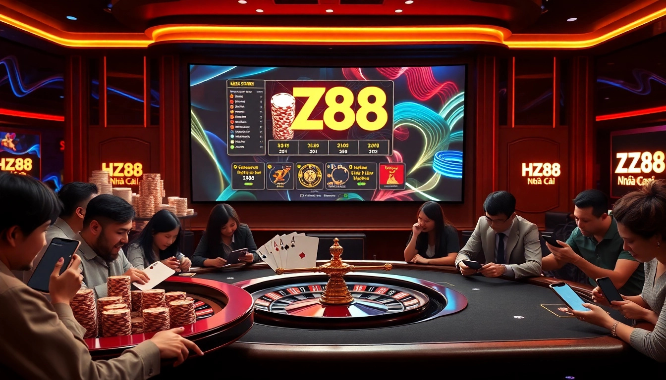 Exciting casino action at hz88 nhà cái featuring poker chips, cards, and online betting