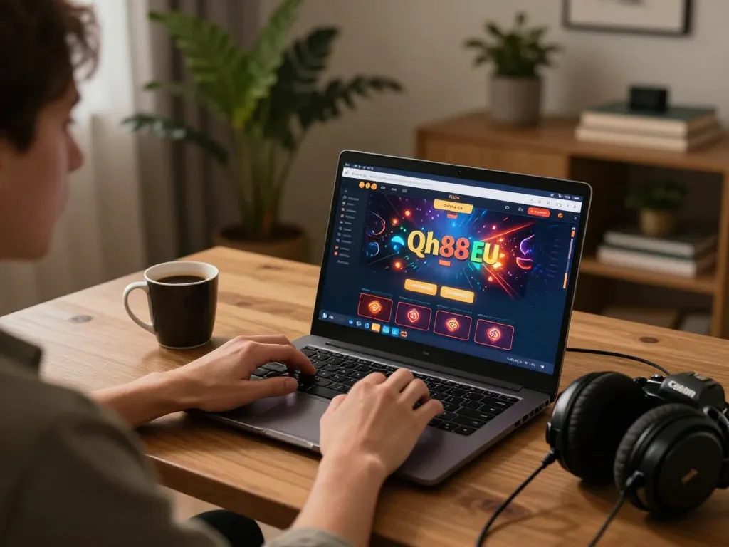 Person enjoying online gaming on Qh88 EU platform at home, blending comfort with strategy.