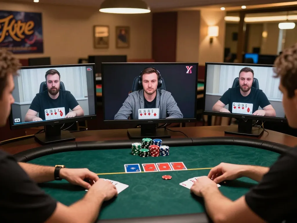 Pemain terlibat dalam permainan poker online yang mendebarkan melalui platform foya888, menunjukkan kegembiraan dan strategi.
