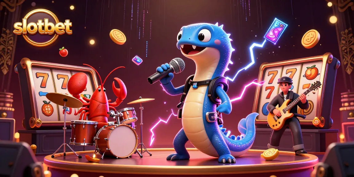 Spark excitement with slotbet in this 3D cartoon casino scene featuring an electric eel DJ and vibrant slot game elements.
