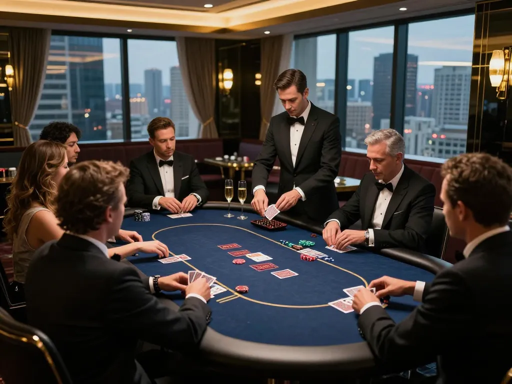 Gamblers enjoying a strategic game at iwin club's luxurious VIP poker table.