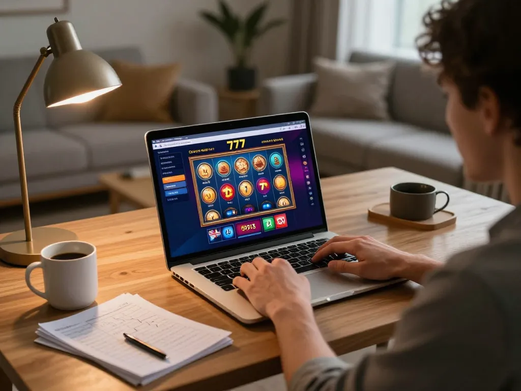 Berkelok dengan permainan kasino online king777 di laptop dengan catatan strategi dan pencahayaan hangat
