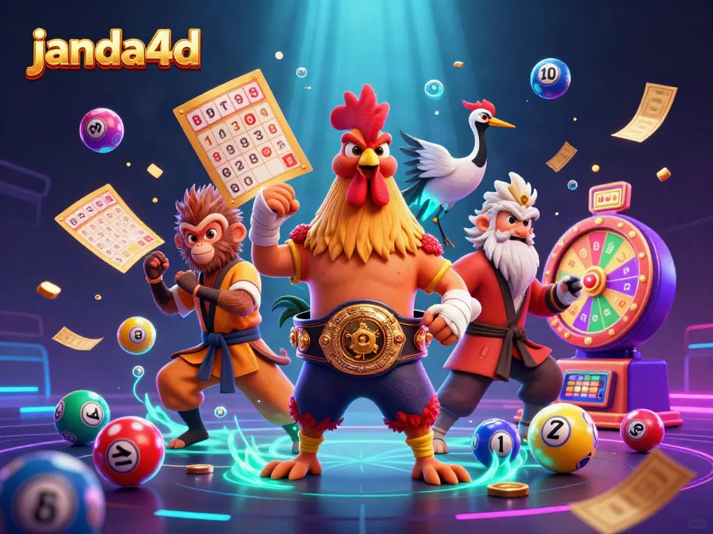 JANDA4D menghadirkan ilustrasi 3D dengan ayam Muay Thai, monyet Shaolin, dan master bangau dengan elemen perjudian.