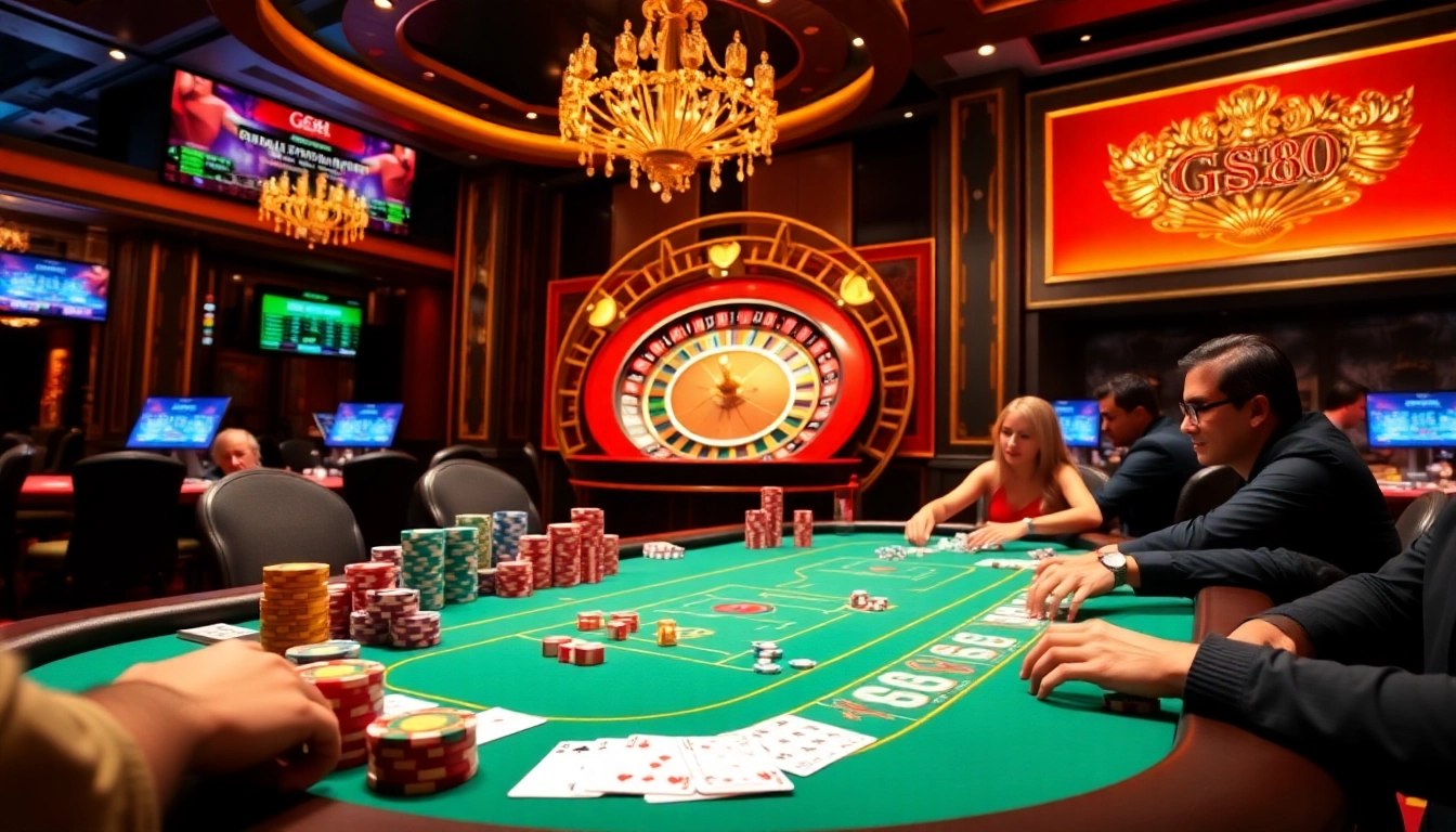 Experience the thrilling atmosphere of GG 88 with vibrant poker tables and engaging players.