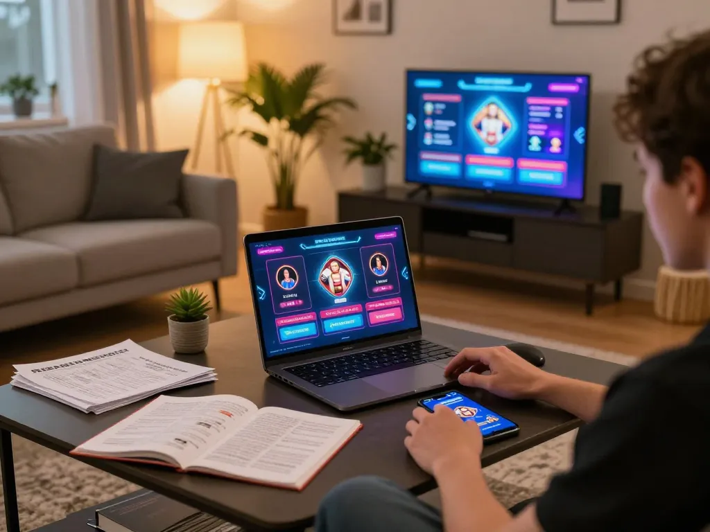 Player engaging with non gamstop casinos on laptop at home, showcasing vibrant gaming interface