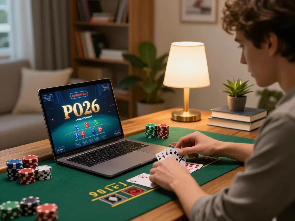 Player enjoying blackjack on BK8, surrounded by a cozy home atmosphere, focusing on strategic gameplay.