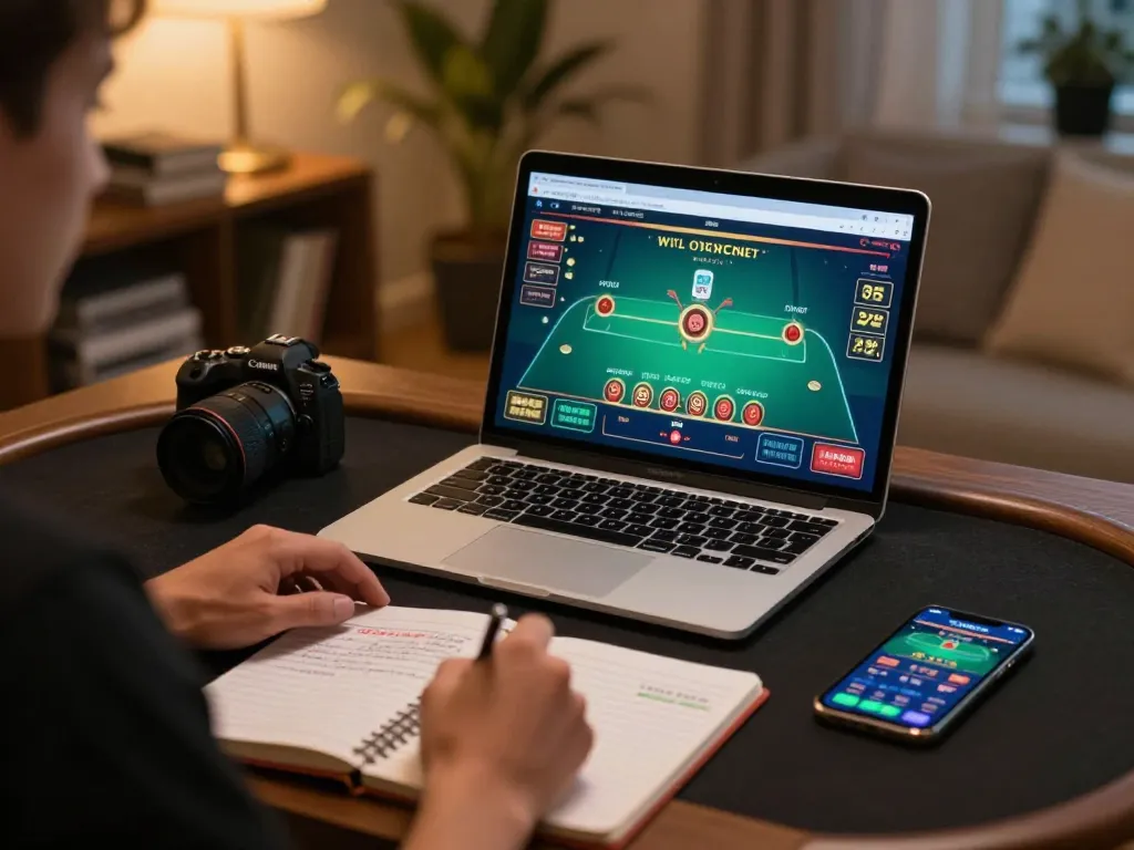 Hubet player strategizing during live dealer blackjack session at home