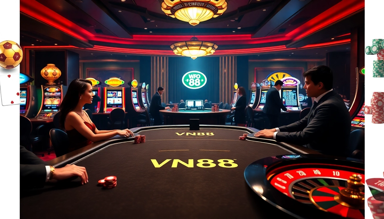 Experience high-stakes action at VN88's luxurious poker tables capturing the thrill of gambling.