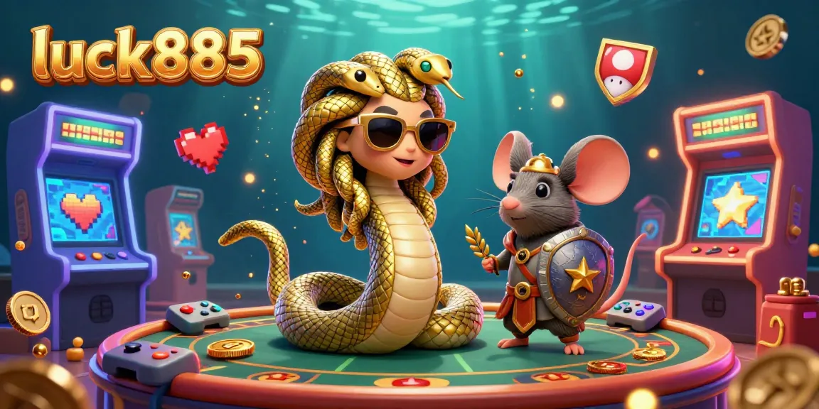 Experience luck885 with a vibrant 3D illustration, depicting fun characters and exciting casino elements in action.