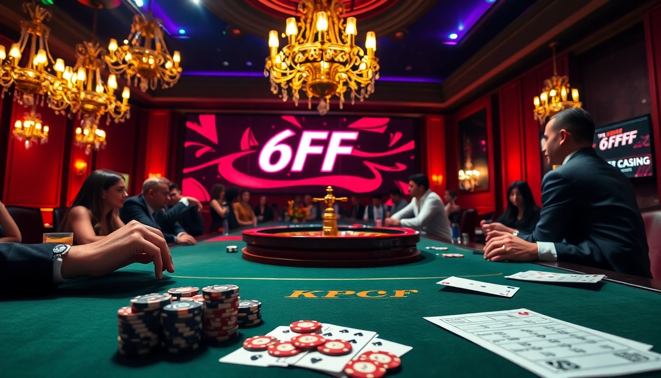 Experience thrilling poker action at 6FF with vibrant gaming tables and dynamic gambling atmosphere.