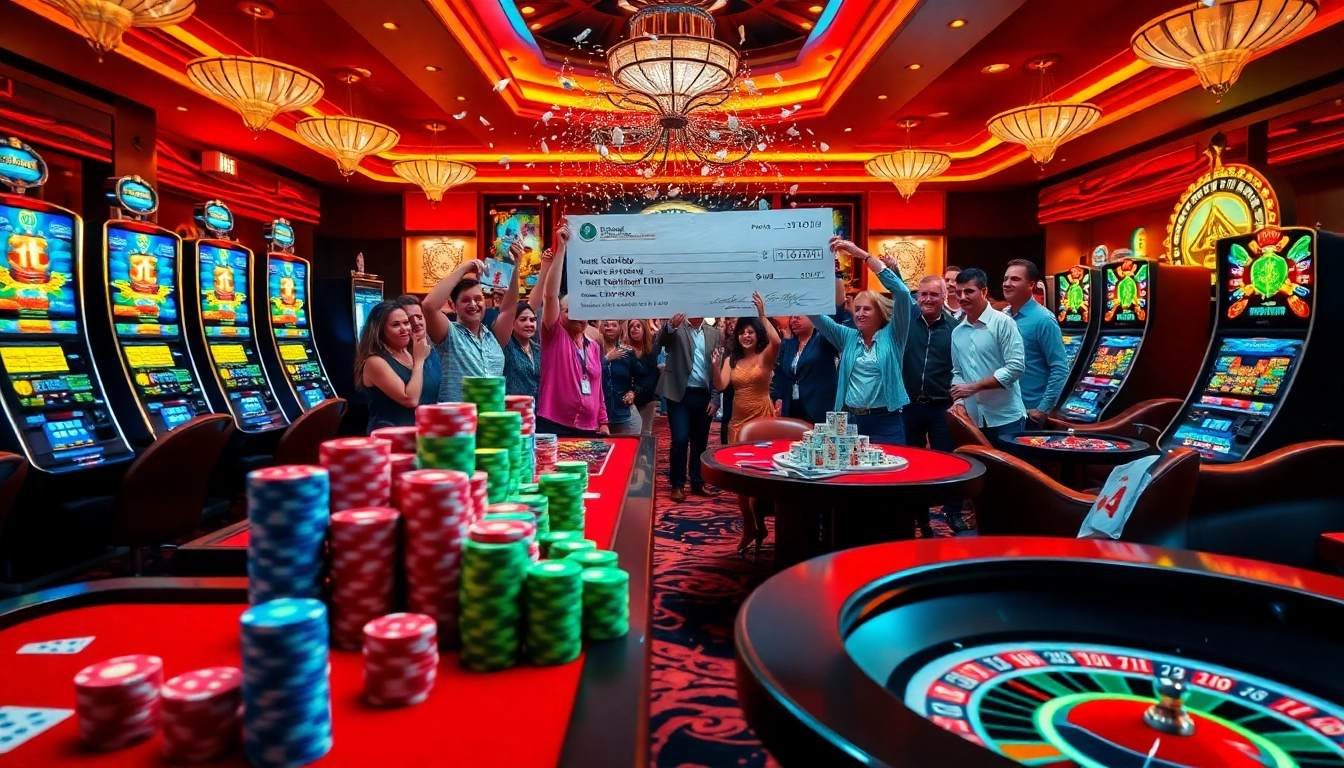 Celebrating the explosion of a prize-winning lottery at a luxurious casino.