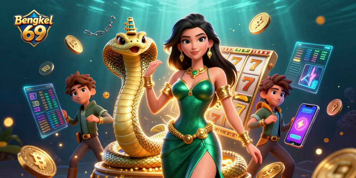 Experience the excitement at Bengkel 69 with vibrant slot action and glowing crypto elements.