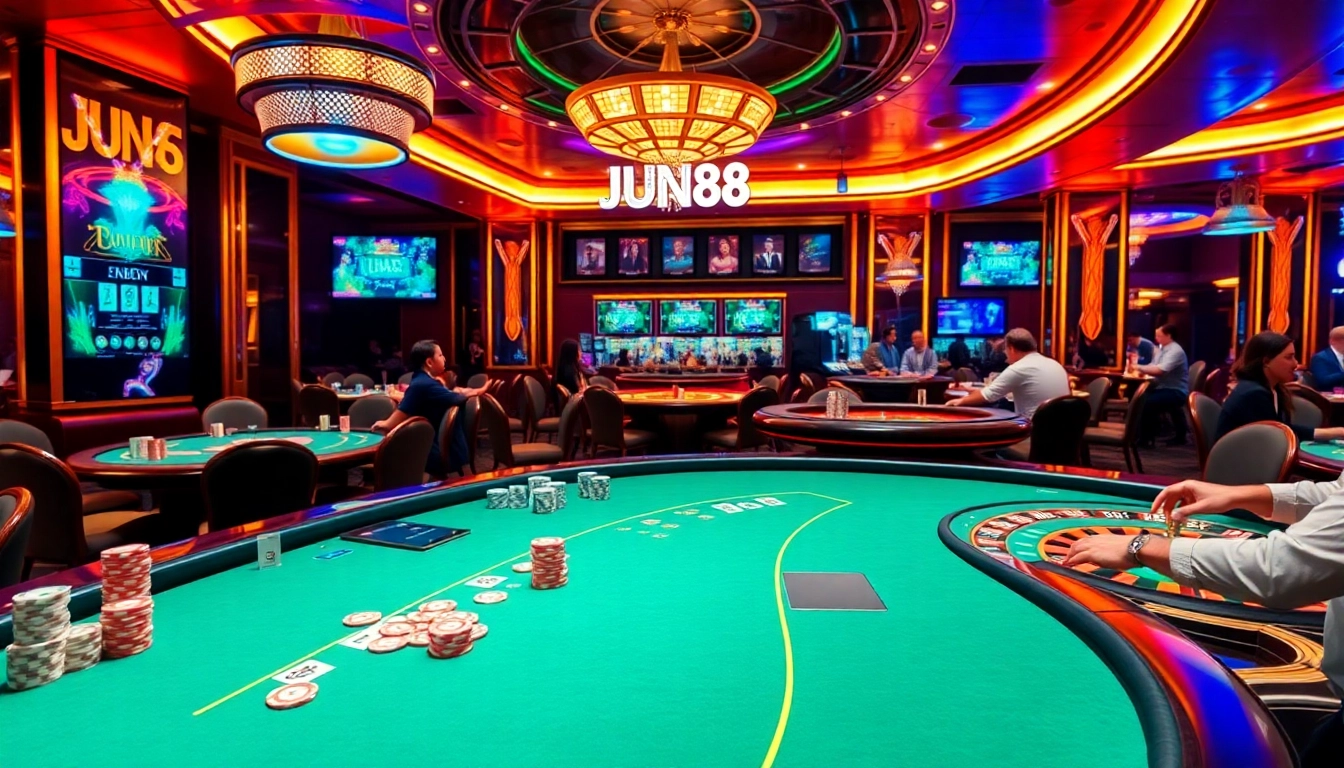 Experience high-stakes excitement at JUN88 casino with vibrant gaming tables and thrilling action.