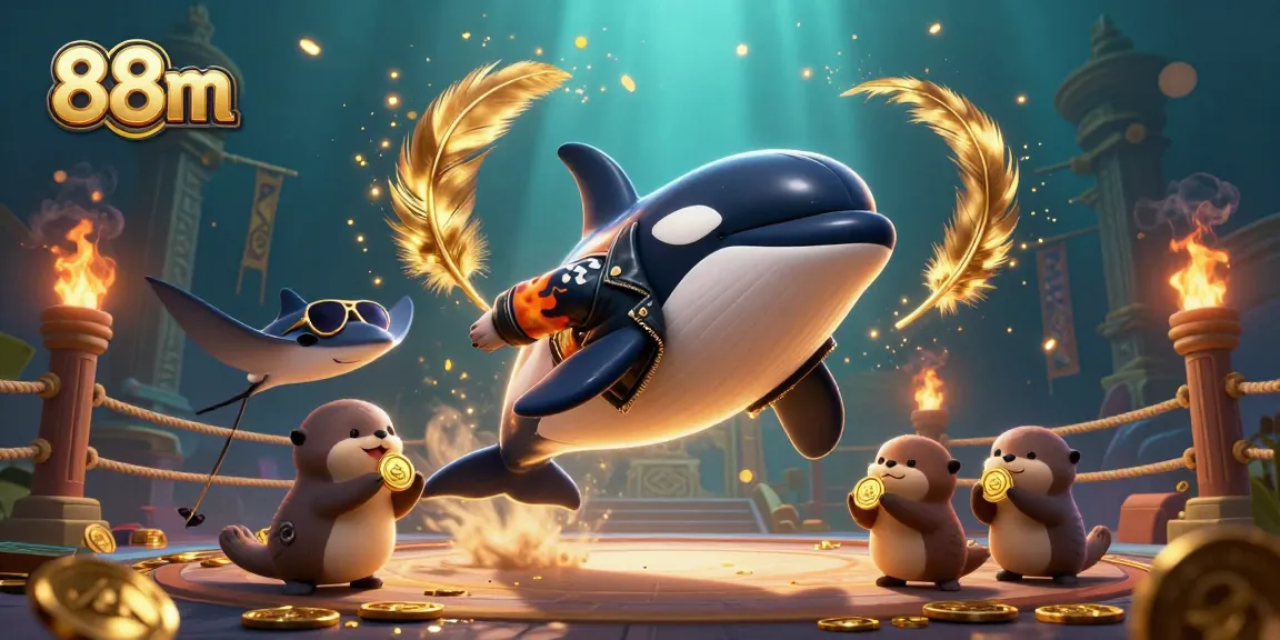 88m players enjoying vibrant casino games with playful sea creatures and gold coins.
