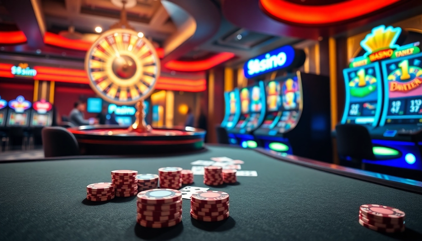 Experience the thrill of 98Win with vibrant casino gaming tables and exciting slot machines.