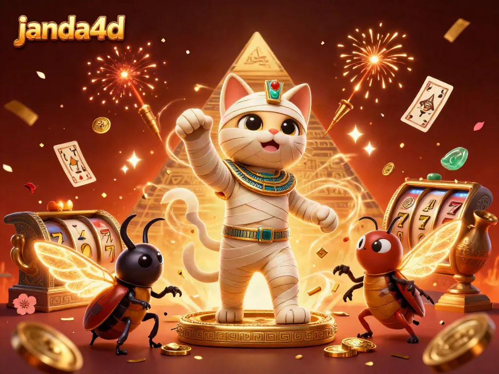 Mainkan janda4d dengan karakter kucing mumia 3D dalam kasino pemandangan yang menakjubkan.