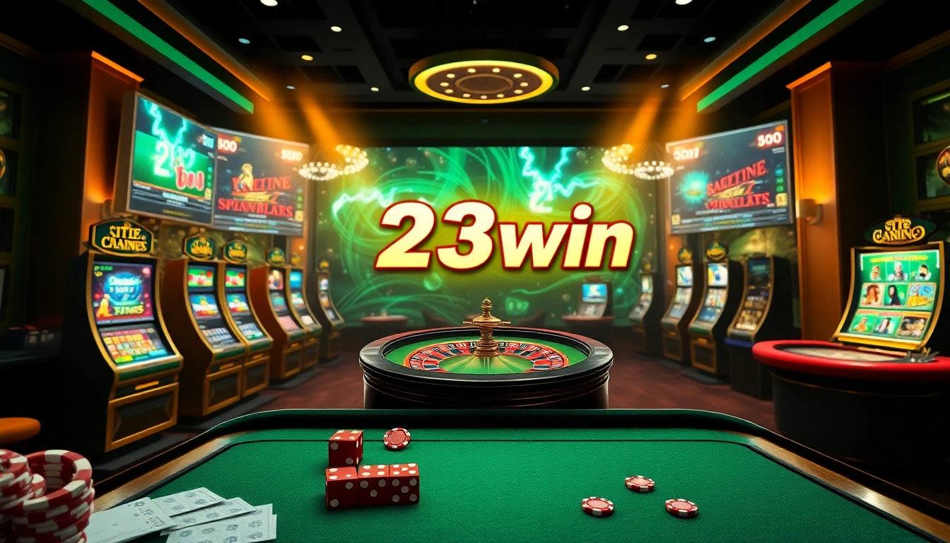 Engage with the thrilling experience of 23win đăng nhập, featuring vibrant slot machines and elegant casino tables.