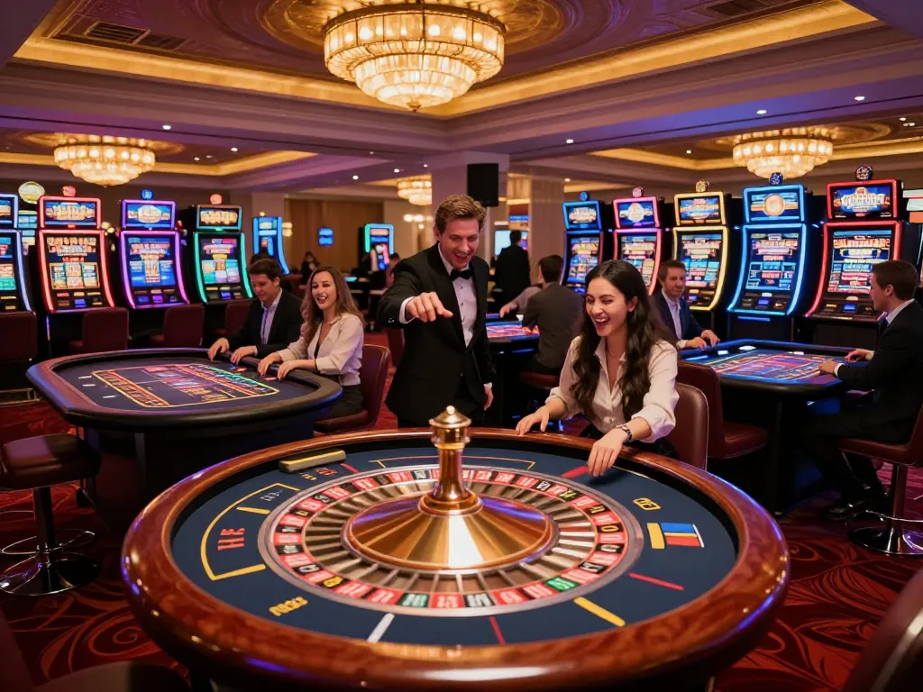 Engaged players betting at roulette tables in a luxurious casino, capturing the excitement of Go 88.