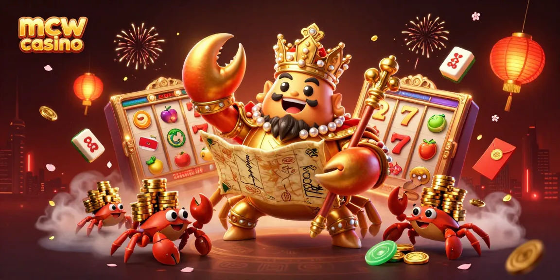 Experience the thrill of mcw casino with a vibrant, animated 3D scene showcasing a golden crab emperor amidst dazzling casino elements.